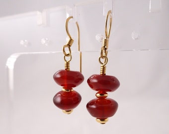 Gold Filled and Carnelian drop earrings