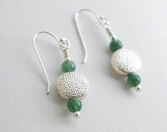 925 Sterling Silver and Green Aventurine Drop Earrings