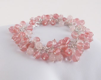 Cherry and Rose Quartz Cluster Bracelet