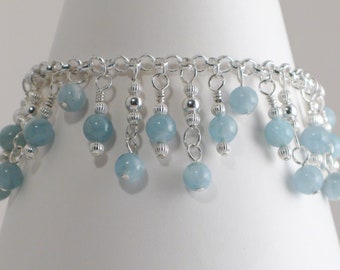 925 Sterling Silver Bracelet with Sterling and Aquamarine Rounds