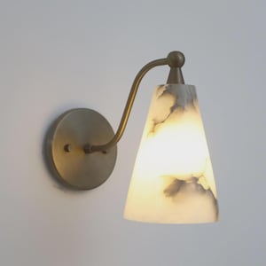 Alabaster Wall Sconce with Brass Arm Handmade Natural Stone Wall Lamp Modern Luxury Lighting