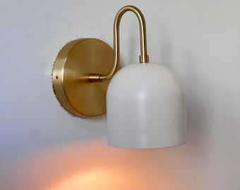 Sconce Light - Brass Wall Sconce - Dome Lamp - Curved Sconce Hand Made Vintage Lamp , Raw Brass Mid Century Modern | Bed Side Lamp