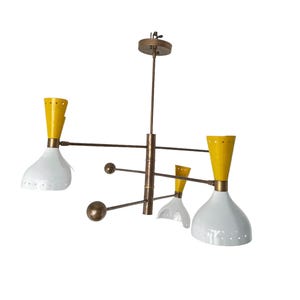 3 light Sputnik Chandelier Mid century Modern Ceiling Light Triple Diablo Shade Antique Brass Hand Made Elegant Brass Italian Pendant Light