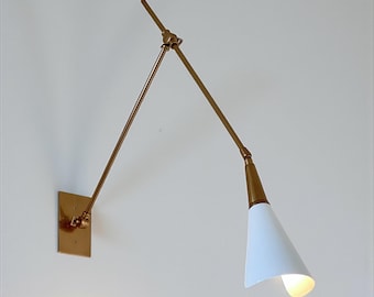 Kitchen Light | Wall Sconce | Hand Made Vintage Lamp , Raw Brass Mid Century Modern | Bed Side Lamp | Reading Lamp | 1 Light | Cone Shade