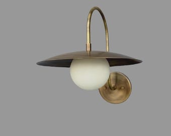 Mid Century Patina Brass Wall Sconce Italian Modern Sputnik Wall Light with Glass Shade