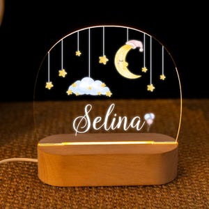 Personalized Moon and Stars Night Light: Custom Baby Nursery Decor