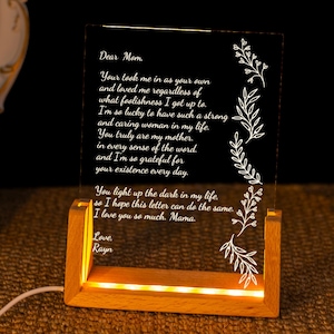 Luz de noche con letra escrita a mano personalizada - Regalo para mamá - Regalo para el día de la madre - Regalos de cumpleaños para abuelas y mamás - Regalo de Navidad para mamá