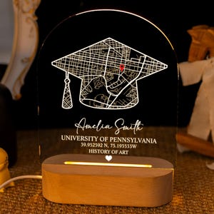 Luz nocturna personalizada con mapa del campus, lámpara LED de noche con mapa universitario personalizado, placa acrílica con mapa universitario, regalos de la promoción 2025