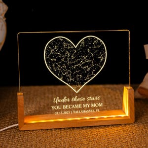 Mapa estelar personalizado por fecha, mapa de constelaciones personalizado, luz nocturna con mapa estelar, regalos para mamá, el día que te convertiste en mi mamá, regalos para el Día de la Madre