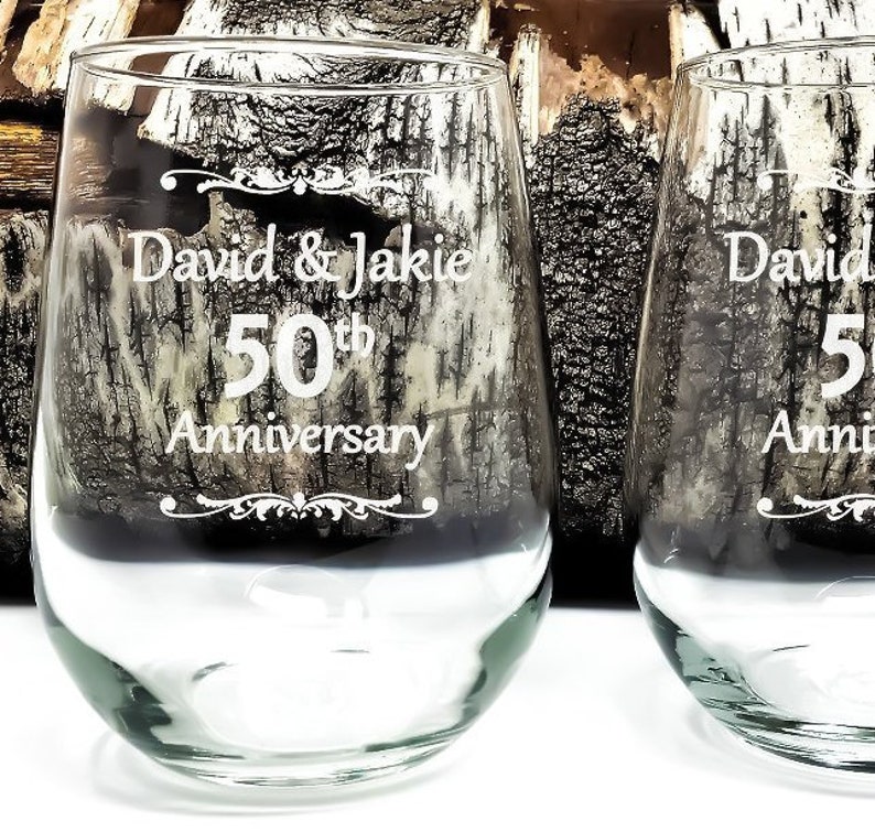 Personalized 50th Anniversary Stemless Wine Glasses Engraved Etsy