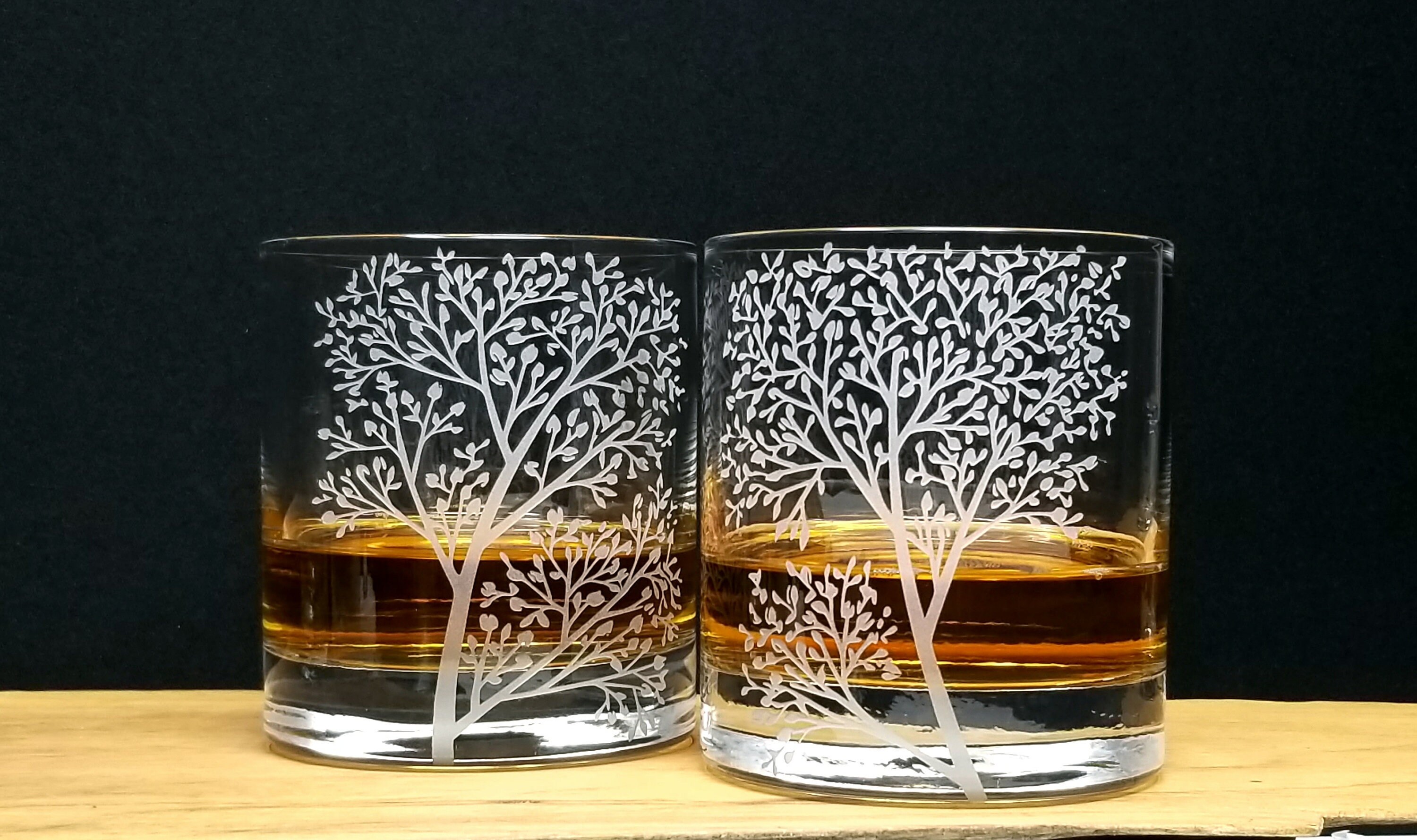 Whiskey Glasses Personalized Crystal Engraved Forest Branches Etsy