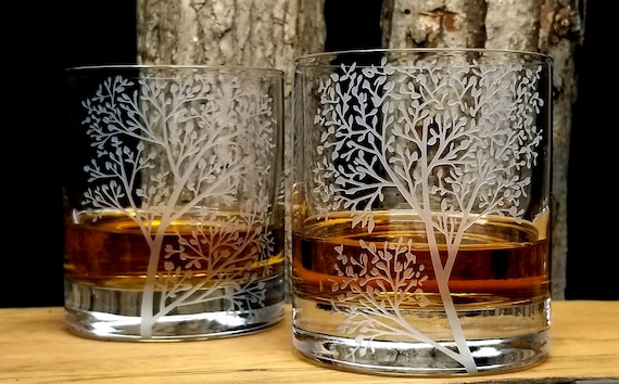 Your LOGO deep carved etched on 2 crystal Rocks Glasses engraved