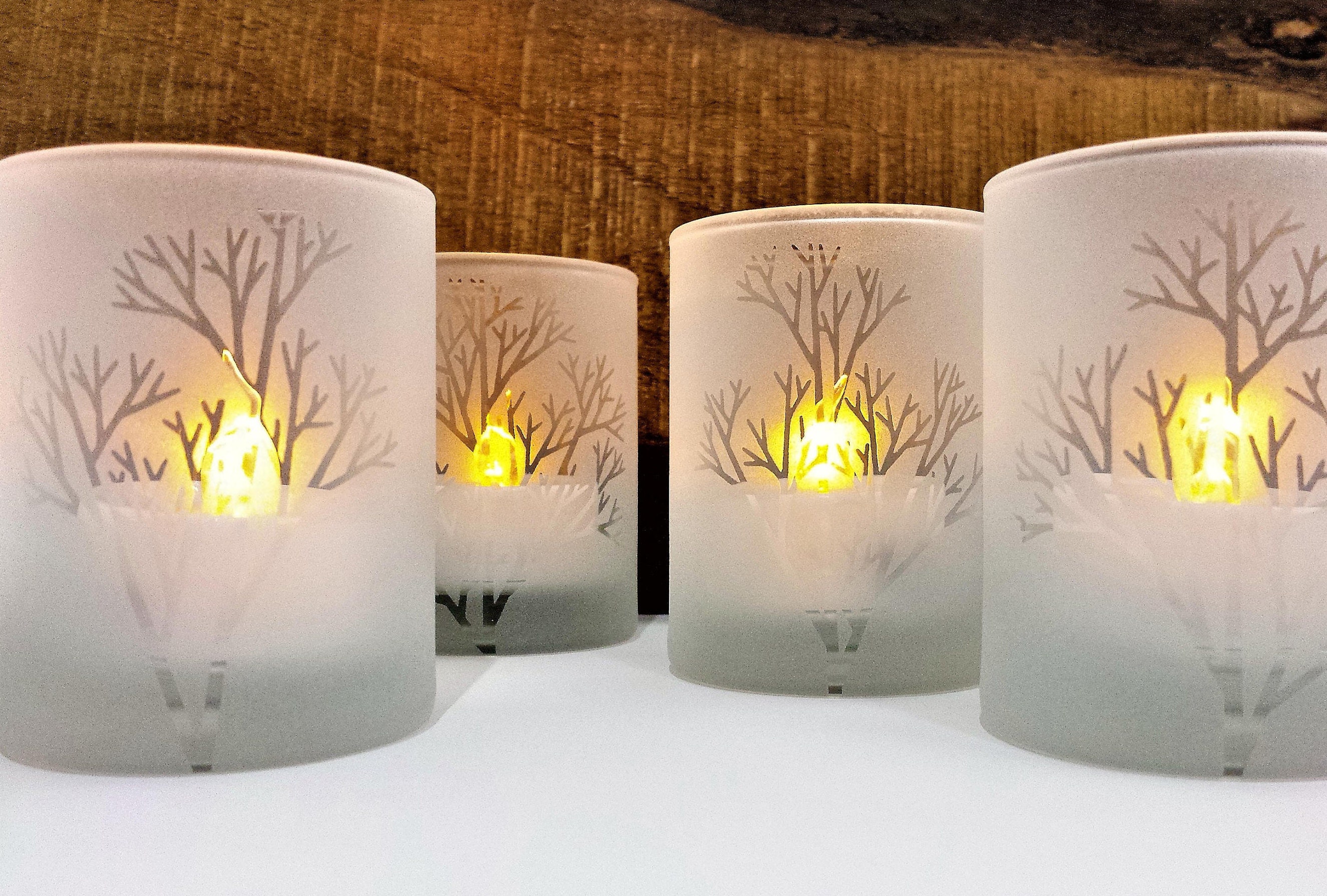 Tree Branch Frosted Glass Votive Holders Set of 4 Engraved Etsy