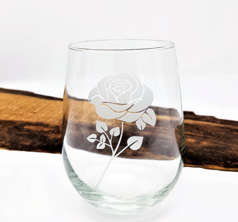 Rose Stemless Wine Glass Engraved 17 Oz Wedding Favors Guest Etsy