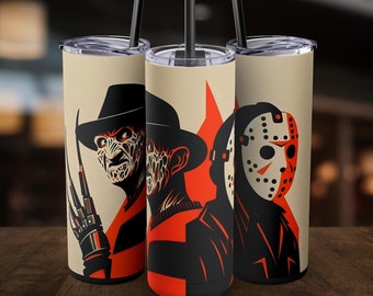 Freddy & Jason Skinny Tumbler | Horror Movie Villains, Halloween Cup