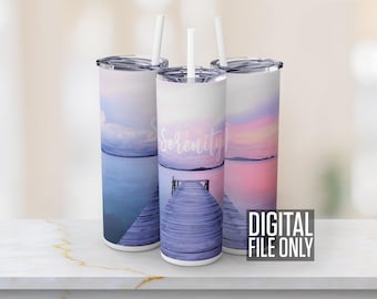 Serenity Lake 20 Unzen Skinny Tumbler Wrap | Nüchternheit Geschenk | Genesungsbecher | Nüchterner lebendiger Becher | Serene Waters | PNG Sublimation Download
