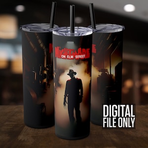 Freddy Krueger Tumbler Wrap | A Nightmare on Elm Street Tumbler | Horror Movie Cup | Halloween Tumbler | 20 oz Skinny Tumbler PNG Design