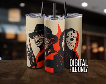 Freddy vs Jason Tumbler Wrap | Halloween Horror PNG (Digital)