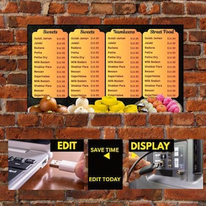 DIY Static TV Editable Digital Menu Board Screen Canva Template for Restaurant Pizza Burger Cafe Breakfast Drive Thru Food Truck Kitchen