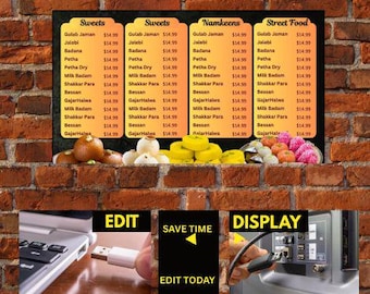 DIY Static TV Editable Digital Menu Board Screen Canva Template for Restaurant Pizza Burger Cafe Breakfast Drive Thru Food Truck Kitchen