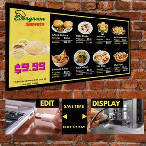 Digital TV menu board for Restaurant, Café, Bakery, Indian sweets and restaurant