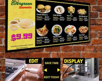 Digital TV menu board for Restaurant, Café, Bakery, Indian sweets and restaurant