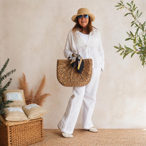 Handmade Rattan Bag - Half-Moon Picnic Basket Style