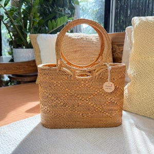 Rattan Bag Sunduna - Handwoven Natural Rattan Tote | Eco-Friendly HardWoven Bag for Everyday Use Authentic Indonesia Imported Summer Rattan
