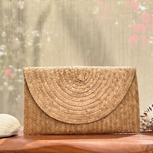 Carteira Clutch em Tecido Natural | Design Misto Feito à Mão em Tecido Natural para Mulheres, Autêntica, Importada da Indonésia