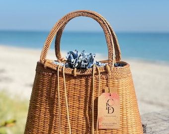 Boho Rattan Tote Bag: Handwoven Bali Beach Purse