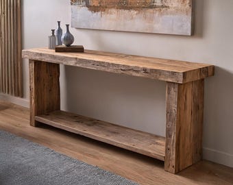 Custom Rustic Console Table – Farmhouse Solid Wood Entryway, Narrow Hallway Bench with Live Edge