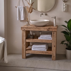 Handcrafted Live Edge Barn Wood Bathroom Vanity: Rustic Farmhouse Sink Cabinet