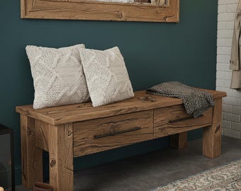Rustic Entryway Bench with Storage Drawers | Custom Farmhouse Hallway Handmade Furniture