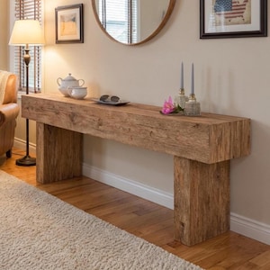 Custom Rustic Console Table – Farmhouse Solid Wood Entryway, Narrow Hallway Bench with Live Edge