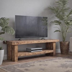 Handcrafted Rustic Solid Wood TV Stand – Farmhouse Style Media Console, Live Edge Furniture