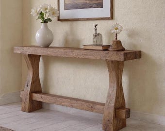 Custom Rustic Console Table – Farmhouse Solid Wood Entryway, Narrow Hallway Bench with Live Edge