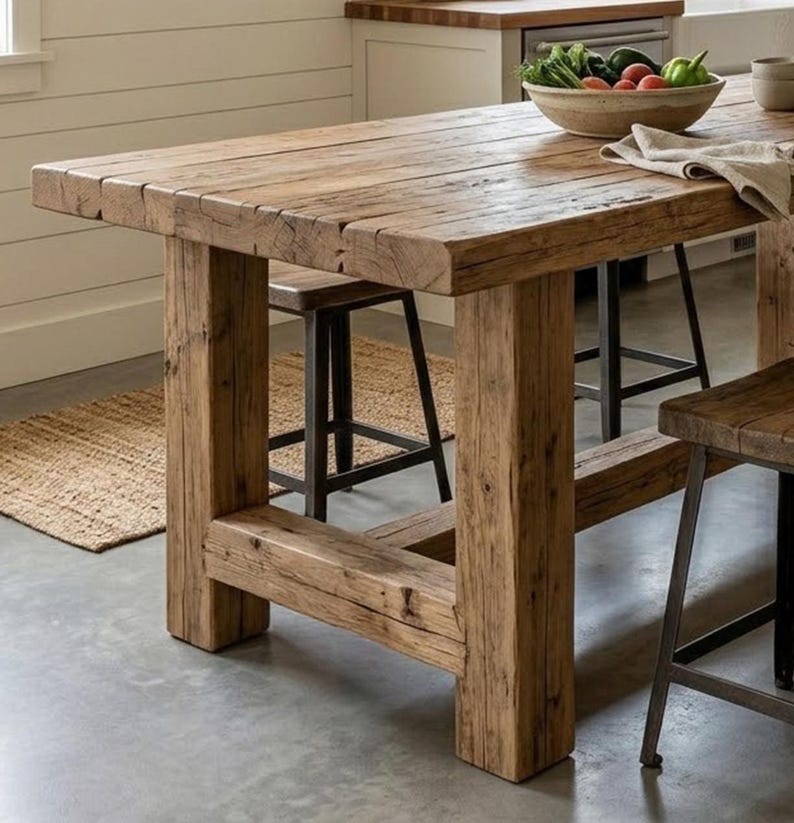 Handmade Solid Wood Dining Table – Rustic Farmhouse Kitchen Furniture ...