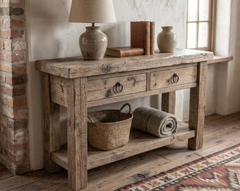Custom Rustic Console Table – Farmhouse Solid Wood Entryway, Narrow Hallway Bench with Live Edge