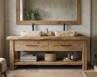 Rustic Bathroom Vanity – Solid Handmade Farmhouse Style, Small Live Edge Reclaimed Barn Wood Cabinet