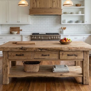 Isola da cucina rustica con contenitore: in legno lavorato a mano, altezza bancone.