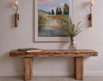 Custom Rustic Console Table – Farmhouse Solid Wood Entryway, Narrow Hallway Bench with Live Edge