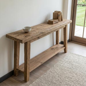 Custom Rustic Console Table – Farmhouse Solid Wood Entryway, Narrow Hallway Bench with Live Edge