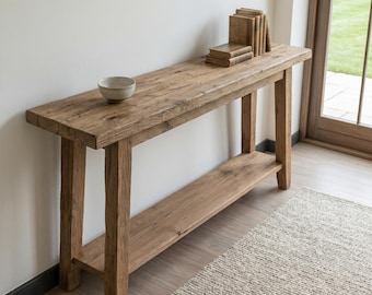 Custom Rustic Console Table – Farmhouse Solid Wood Entryway, Narrow Hallway Bench with Live Edge