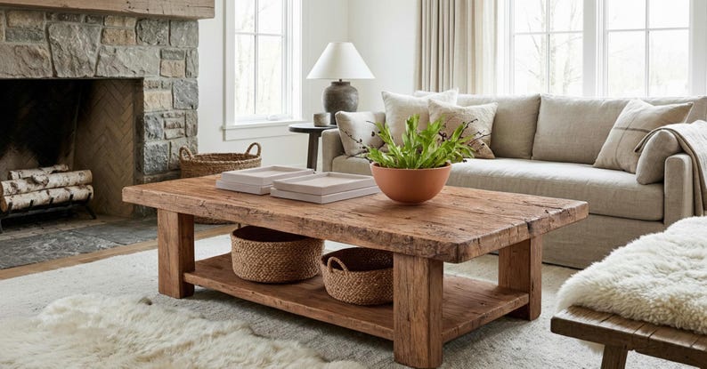 Solid Rustic Wooden Coffee Table - Custom Handcrafted Farmhouse Small Live Edge Reclaimed and Barn Wood Tables - Unique Design- Home Decor