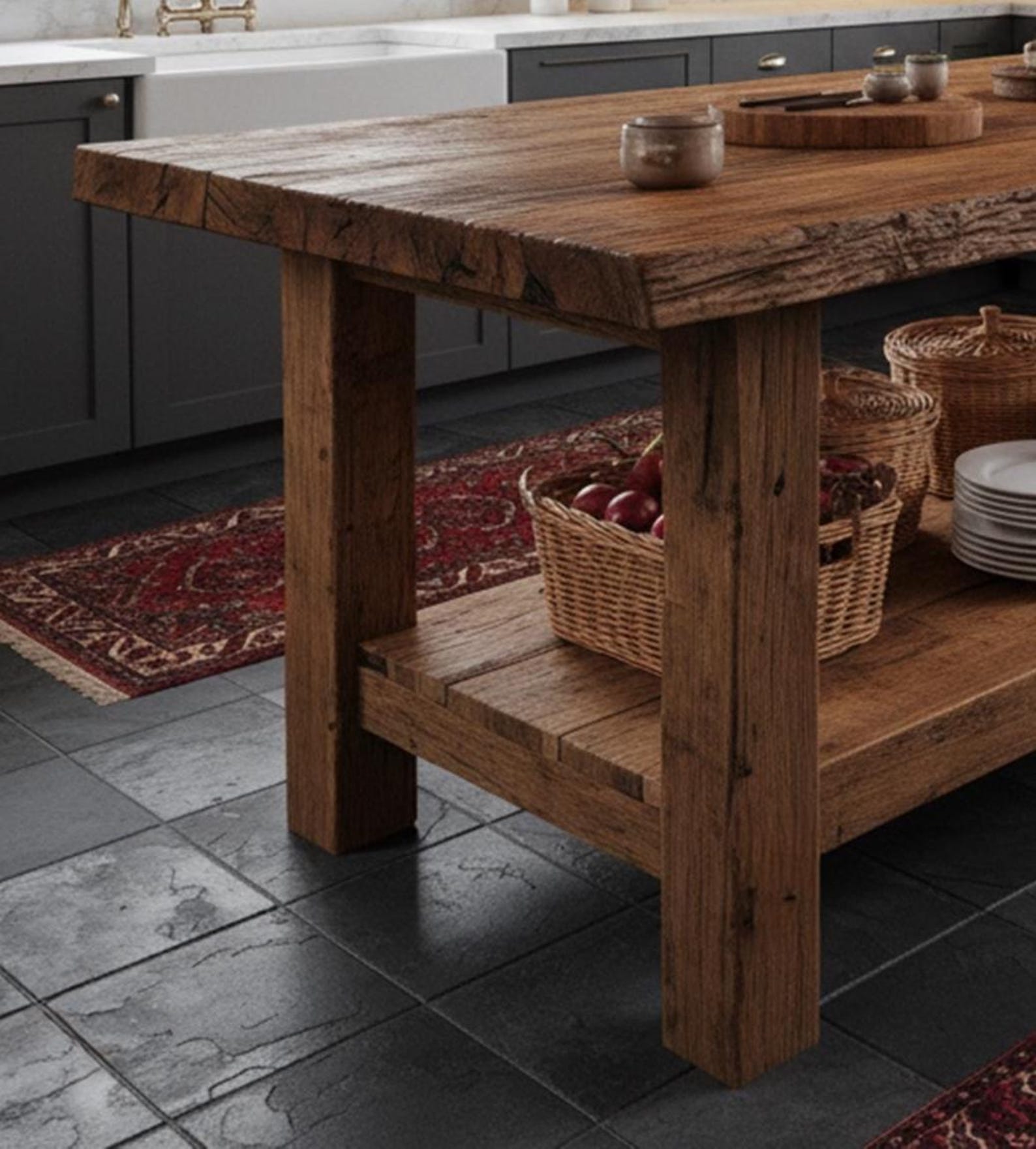 Kitchen Island Table: Rustic Wood With Storage - Handcrafted Design - Etsy