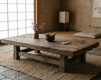 Table basse de style rustique faite main - Centre de table en bois massif, meubles de salon