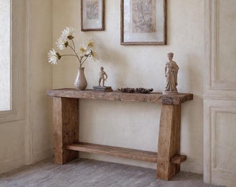 Custom Rustic Console Table – Farmhouse Solid Wood Entryway, Narrow Hallway Bench with Live Edge