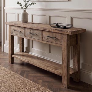 Consolle rustica su misura – Panca stretta da ingresso in legno massello stile rustico con bordo naturale, ideale per l'ingresso in stile country, il corridoio stretto.