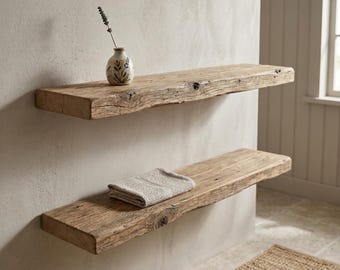 Rustic-Style Solid Wood Floating Shelves, Rustic Farmhouse Decor, Set of 2