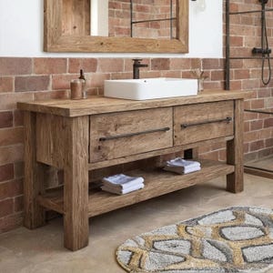 Rustic Bathroom Vanity – Solid Handmade Farmhouse Style, Small Live Edge Reclaimed Barn Wood Cabinet